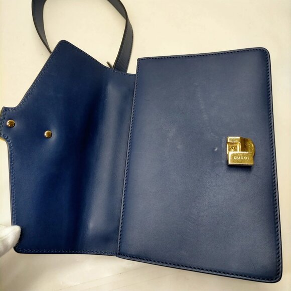 Gucci Sherry Line Navy Blue Leather Shoulder Bag mon-707-091325 - Picture 10 of 16